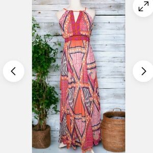 H&M printed chiffon boho maxi Dress sz14